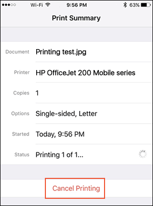 Click on Cancel Printing Button