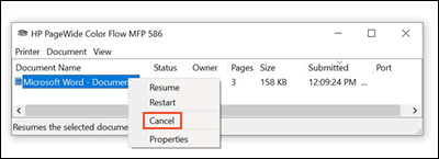 Right Click On Print Job To Cancel
