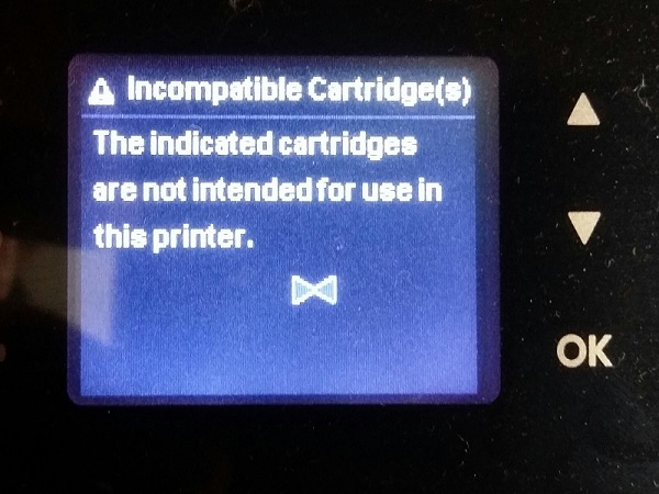 Incompatible Ink Cartridge