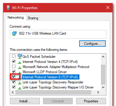 Uncheck the IPv6 protocol in WiFi Properties