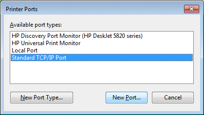 Create a new TCP/IP port
