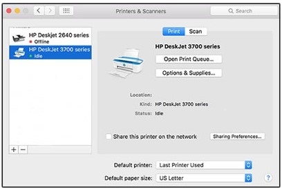 HP printer USB connection Mac