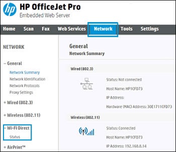 Secure Wi-Fi Direct Details on Network Tab