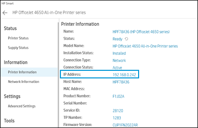 Find IP address of printer on Windows