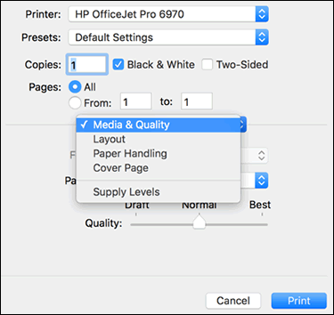 Change print settings on Mac