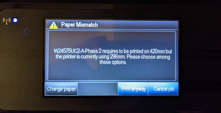 HP printer change wrong paper size