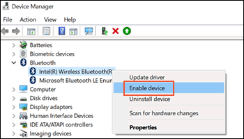 Enable bluetooth device