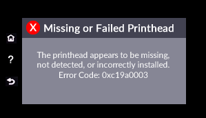 Missing or failed printhead message