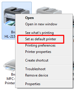 Set Brother printer as default