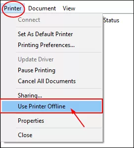 Use printer offline mode option